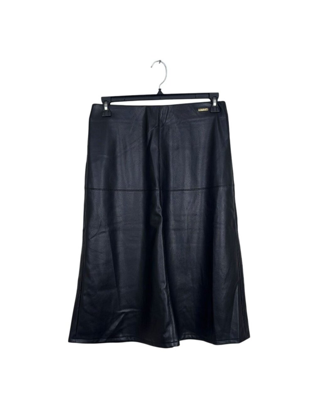 Marc New York Women SZ M Black Faux Leather Vegan Midi Skirt-Pull On -New W Tags